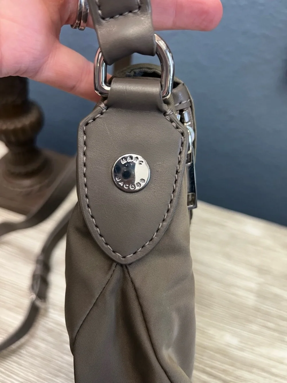Marc Jacobs Olive Nylon Messenger Bag with Taupe Leather Trim